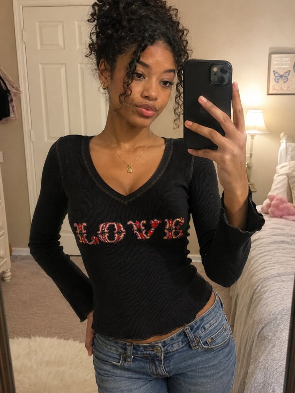 Rock Solid Brand Embroidered Beaded Thermal top